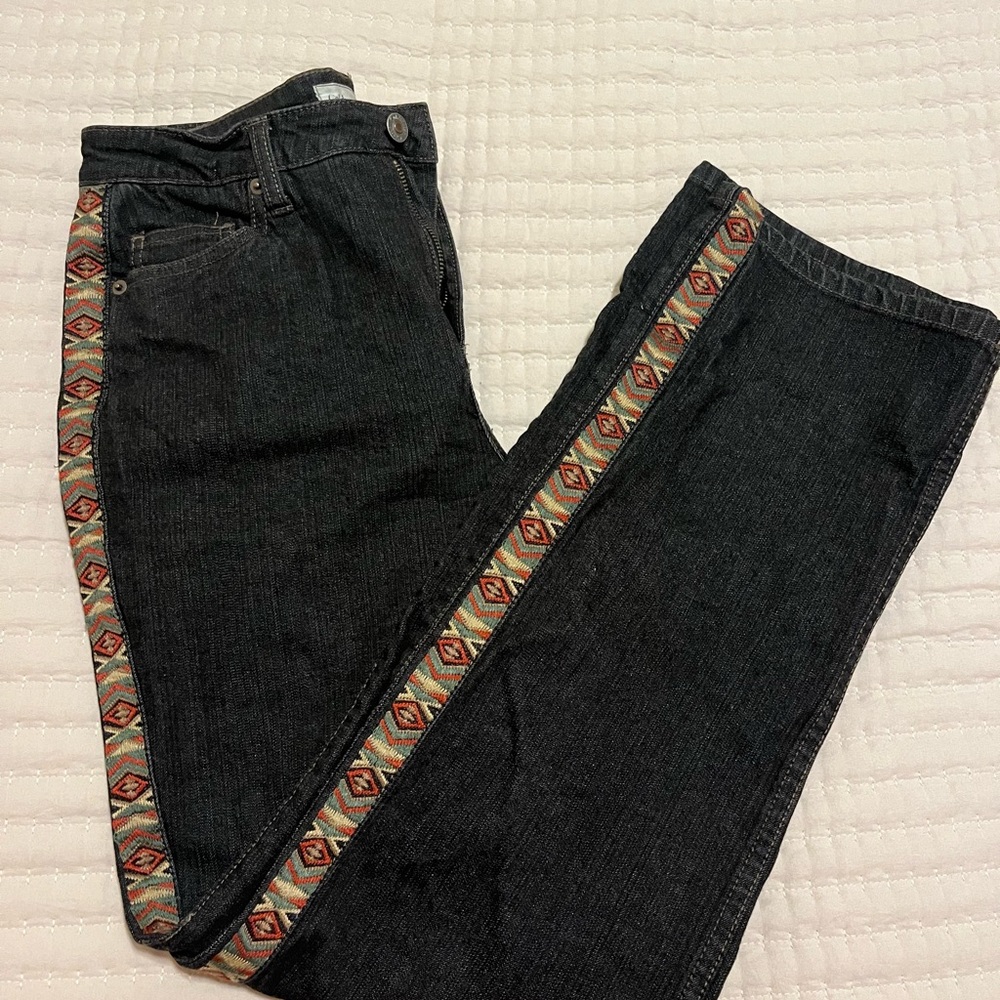 Coldwater Creek Black High-Rise Jeans with Aztec Side Trim